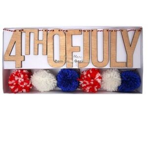 Meri Meri 4th Of July Pom Pom Garland Red White Blue New In Box